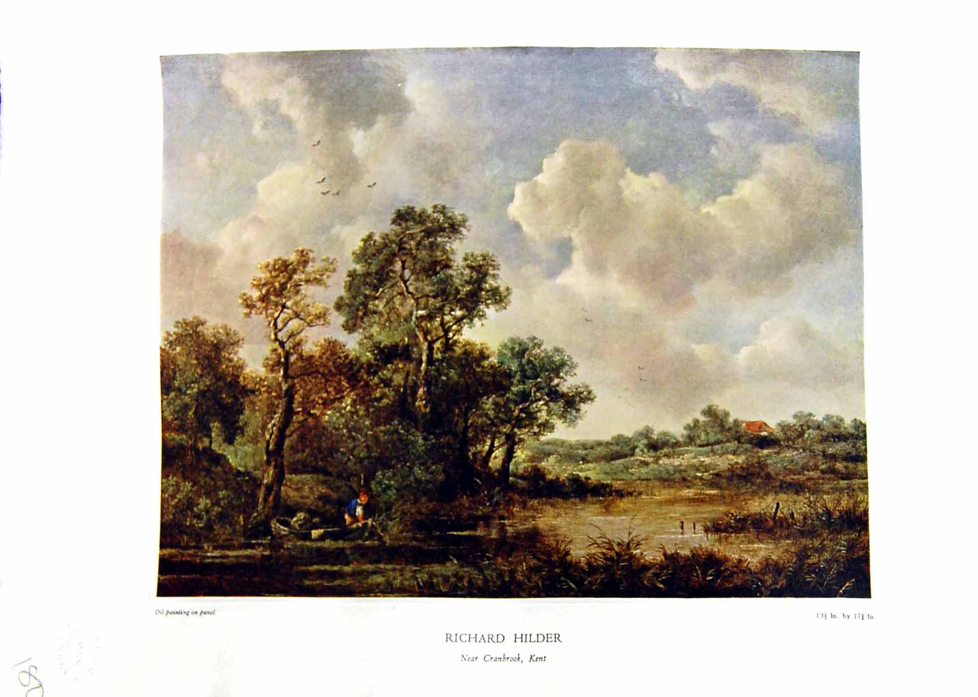 Antique Print NettlefGrundy Oil Painting 1935 View Near Cranbrook Kent Rive