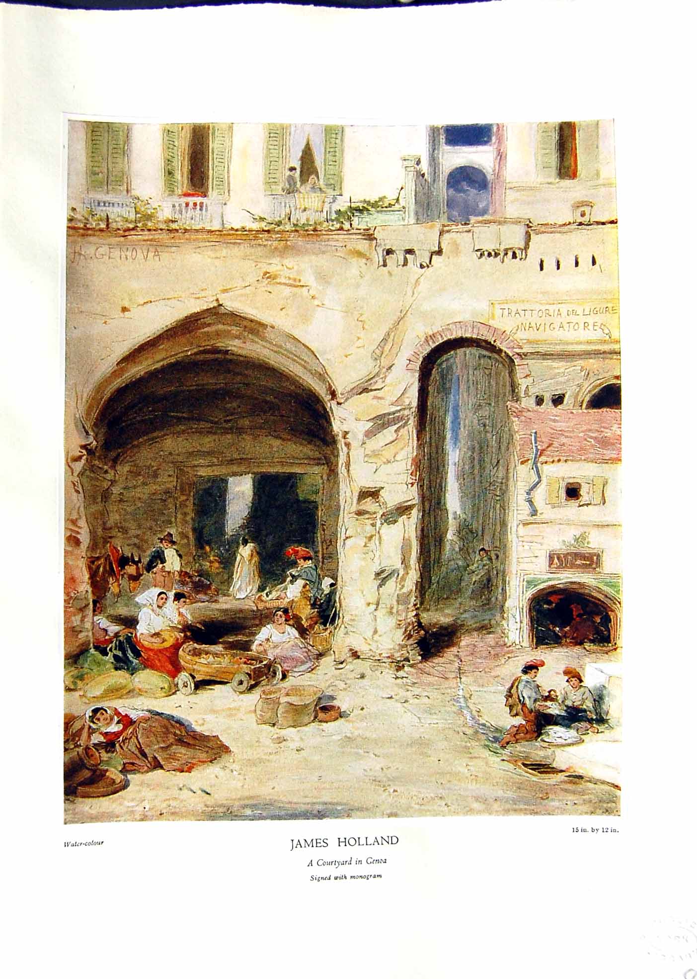 Antique Print NettlefGrundy Water 1935 Courtyard Scene Genova James Holland