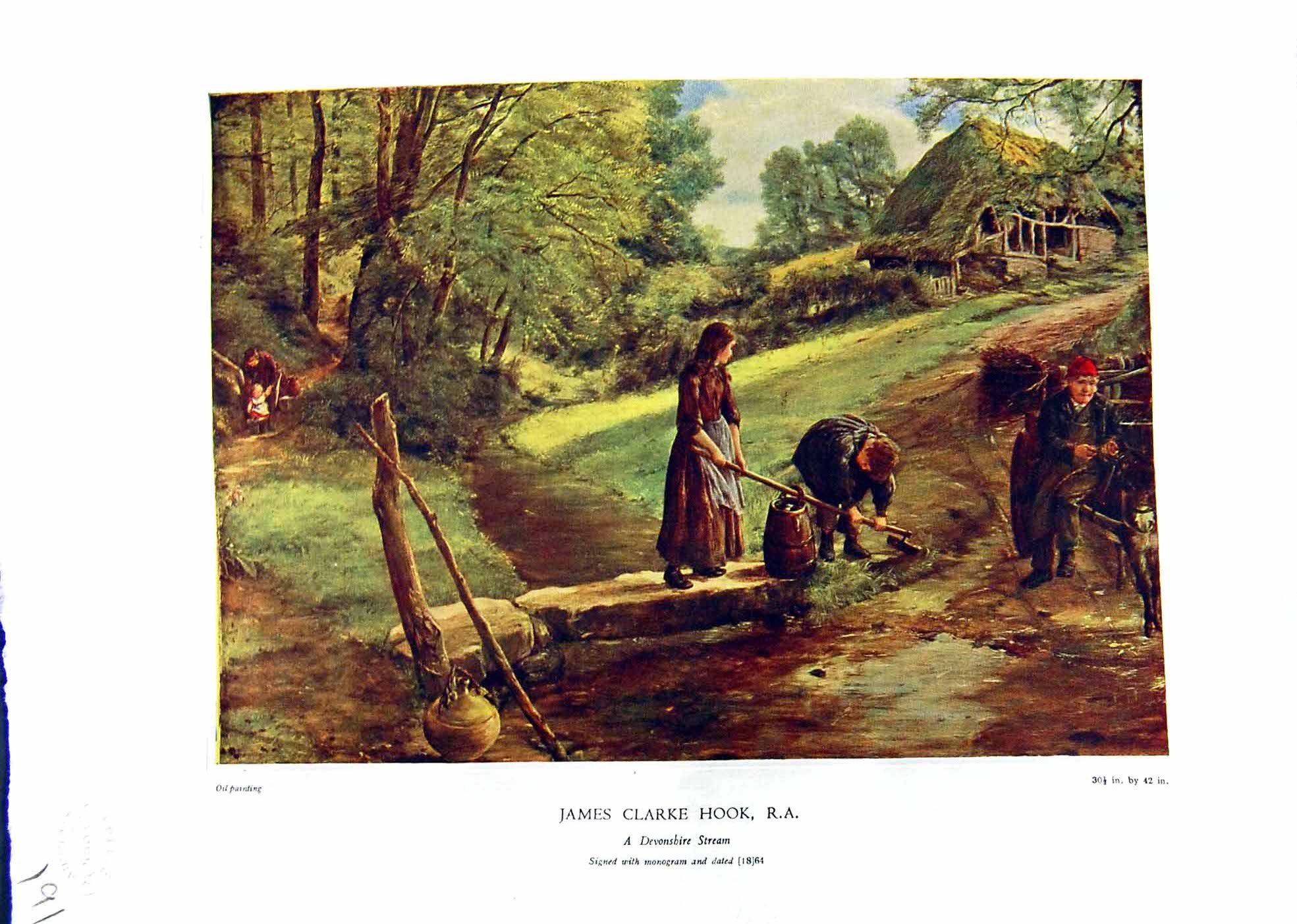 Antique Print NettlefGrundy Oil Painting 1935 Devonshire Stream Country Jam