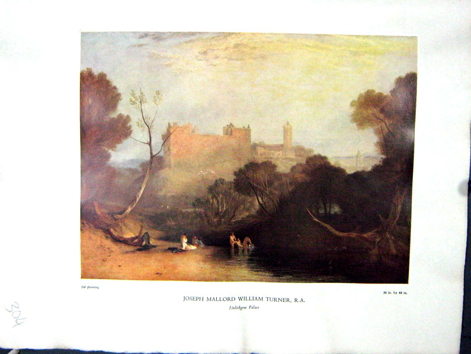 Antique Print 1938 NettlefGrundy Oil Painting Linlithgow Palace Bathing Riv