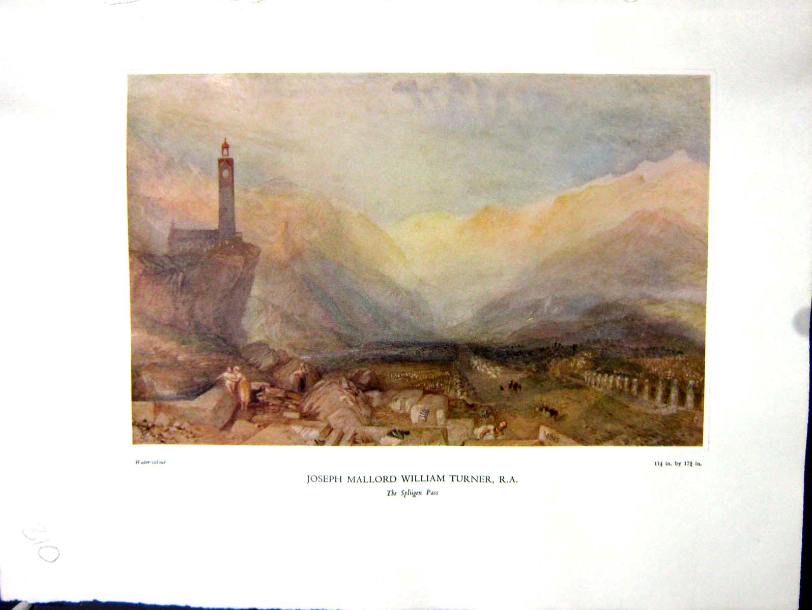 Antique Print View Splugen Pass Clock Tower 1938 NettlefGrundy Water Turner