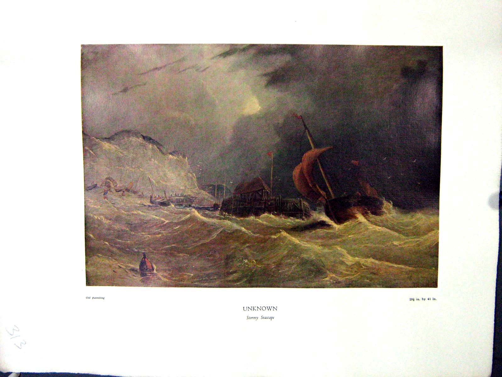 Antique Print 1938 NettlefGrundy Oil Painting Stormy Seascape Boats Ships U