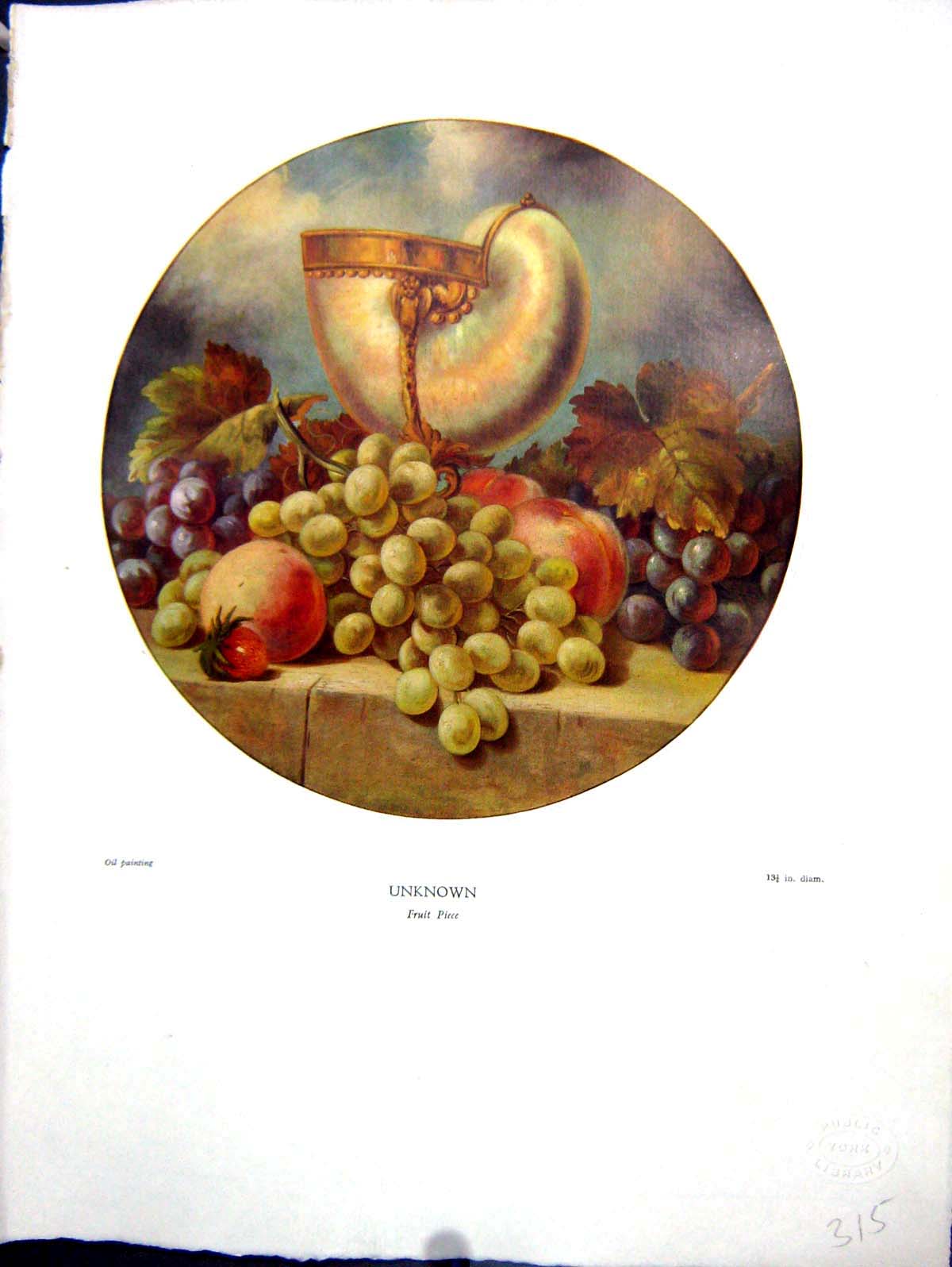 Antique Print 1938 NettlefGrundy Oil Painting Fruit Piece Art Unknown Artis