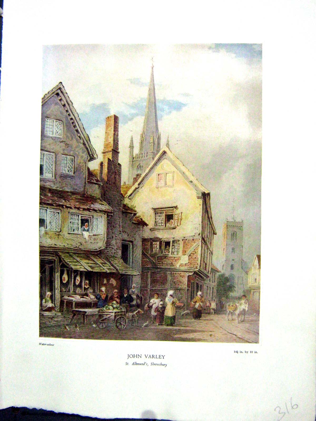 Antique Print 1938 NettlefGrundy Water Street St. Alkmund'S Shrewsbury Varl