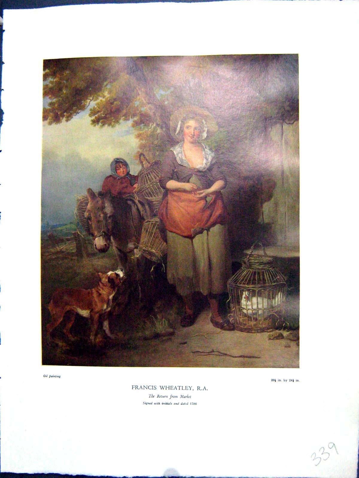 Antique Print 1938 NettlefGrundy Oil Painting Mother Child Return Market Bi