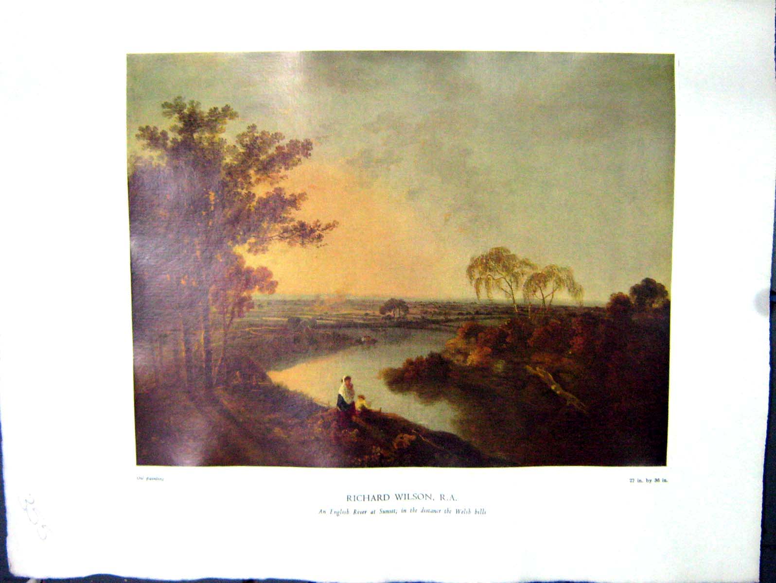 Antique Print 1938 NettlefGrundy Oil Painting English River Sunset Welsh Hi