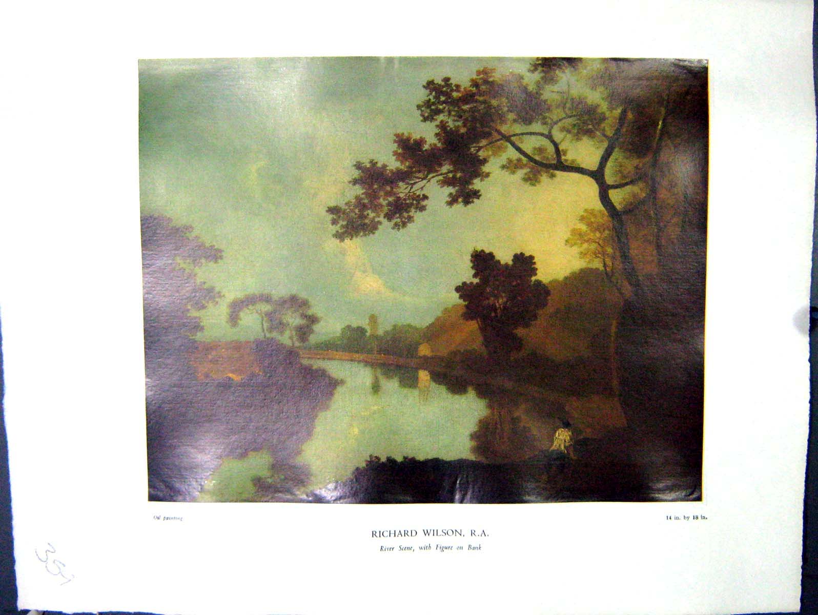Antique Print 1938 NettlefGrundy Oil Painting River Scene Figure Bank Richa