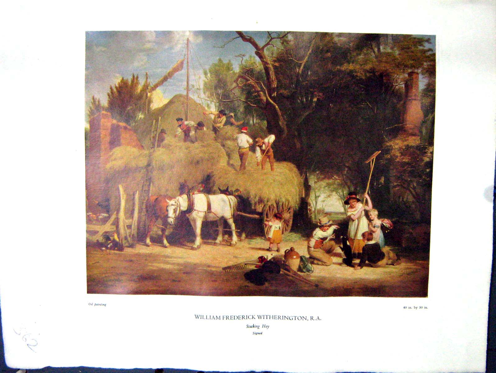 Antique Print 1938 NettlefGrundy Oil Painting Horses Agriculture Stacking H
