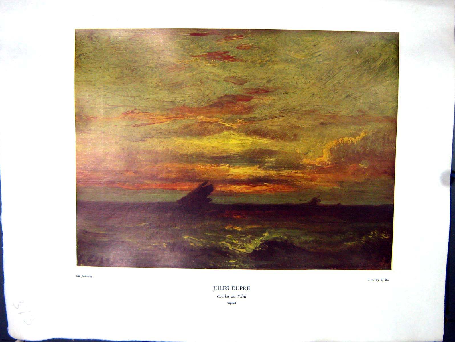 Antique Print 1938 NettlefGrundy Oil Painting Sunset Coucher Soleil Jules D