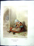 Antique Print 1938 NettlefGrundy Oil Painting Little Domestic Girl Vegetabl