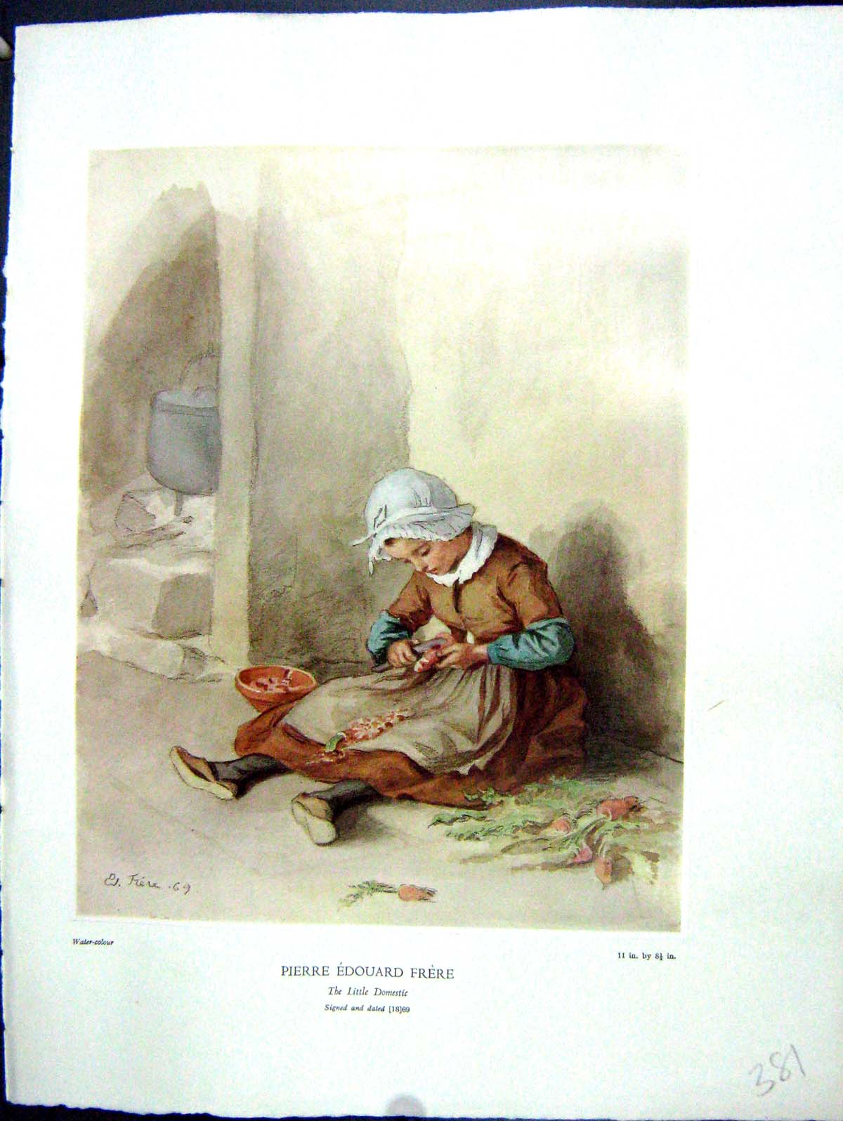 Antique Print 1938 NettlefGrundy Oil Painting Little Domestic Girl Vegetabl