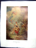 Antique Print 1938 NettlefGrundy Oil Painting Summer Scene Girl Cherub Marg