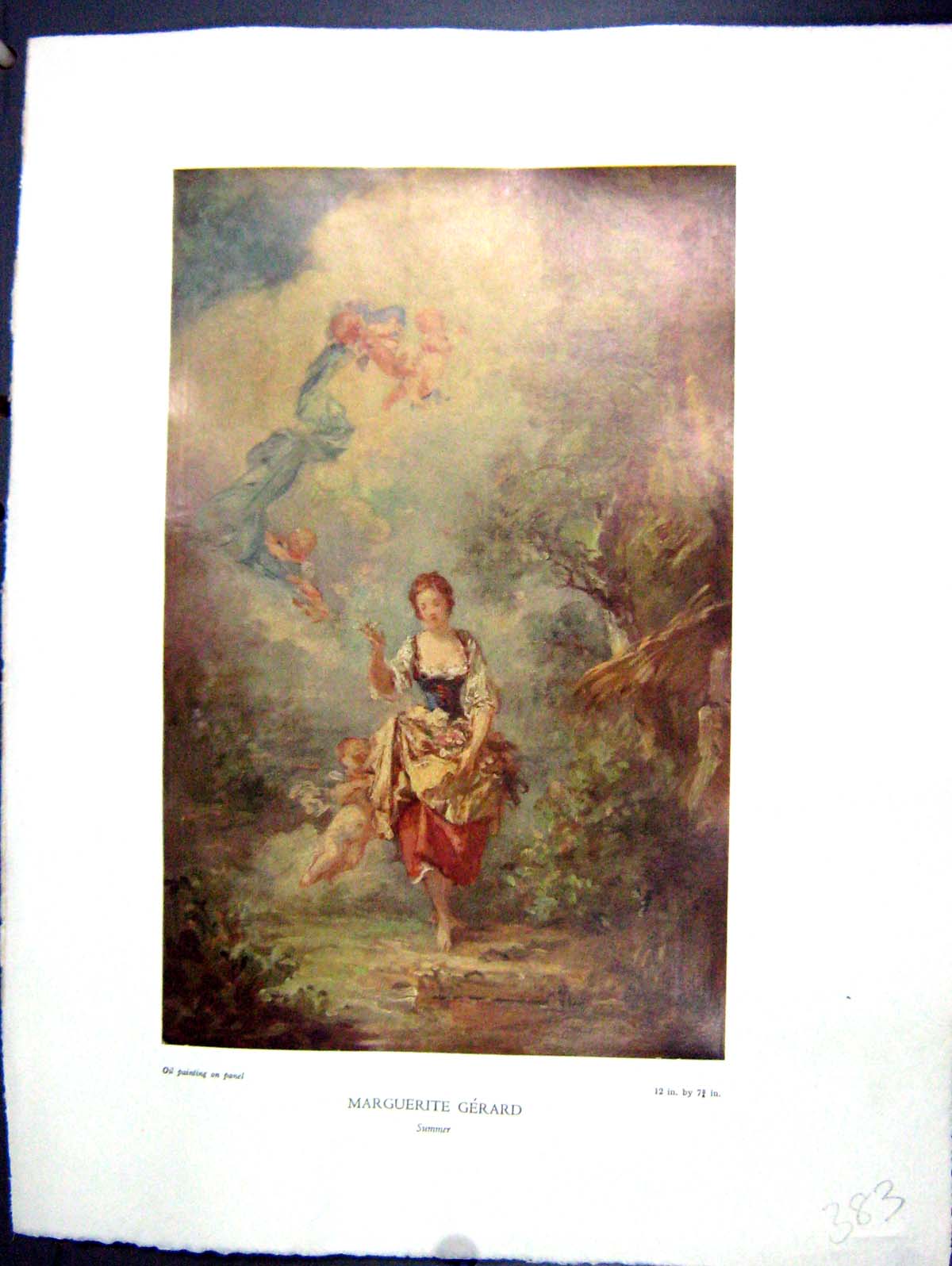 Antique Print 1938 NettlefGrundy Oil Painting Summer Scene Girl Cherub Marg