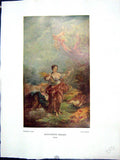 Antique Print 1938 NettlefGrundy Oil Painting Autumn Scene Girl Cherubs Mar