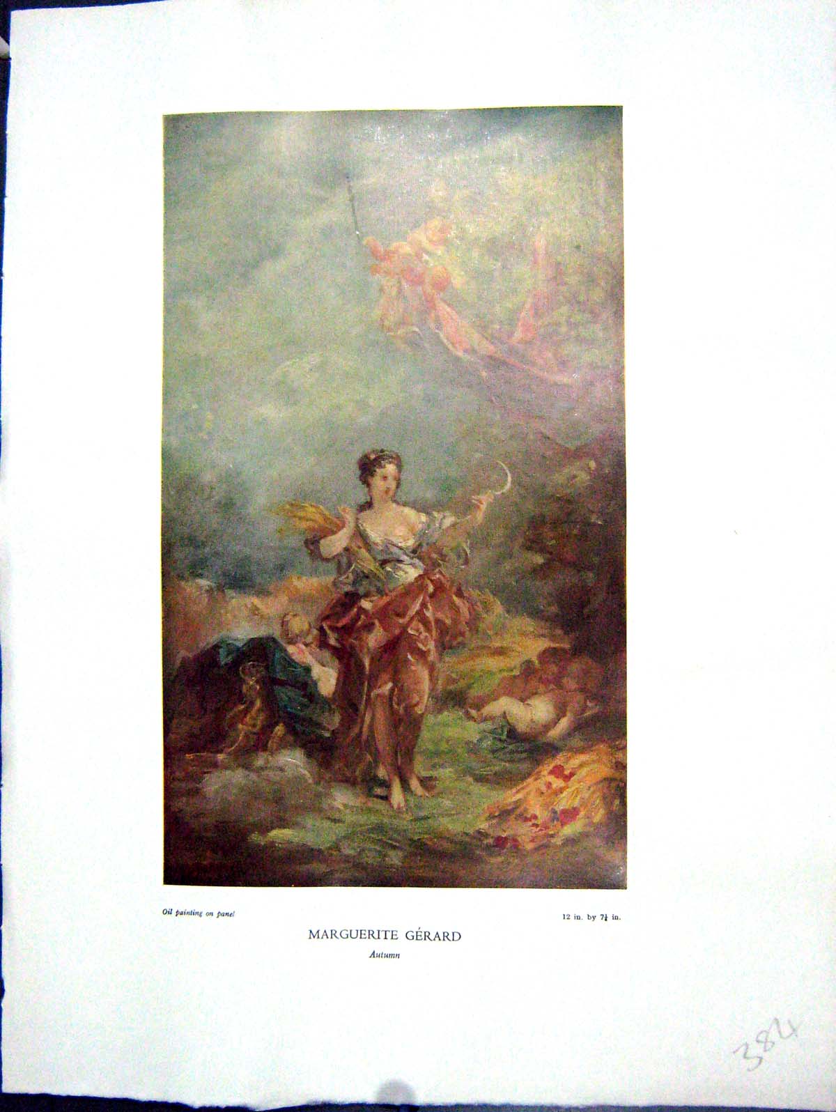 Antique Print 1938 NettlefGrundy Oil Painting Autumn Scene Girl Cherubs Mar