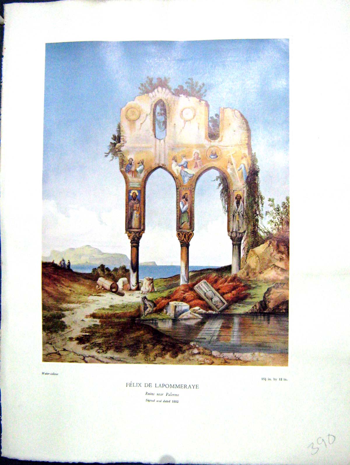 Antique Old Print 1938 NettlefGrundy Water Ruins Palermo Felix De Lapommeraye