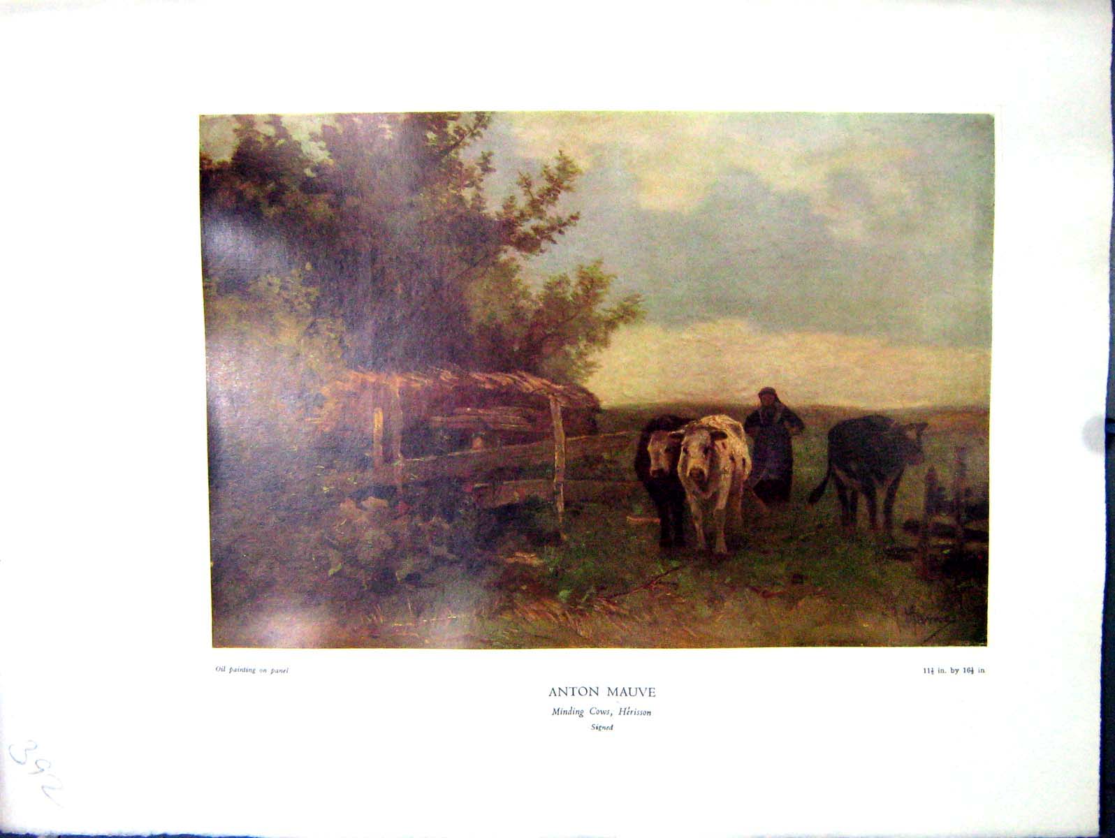 Antique Print 1938 NettlefGrundy Oil Painting Minding Cows Herisson Cattle 20th