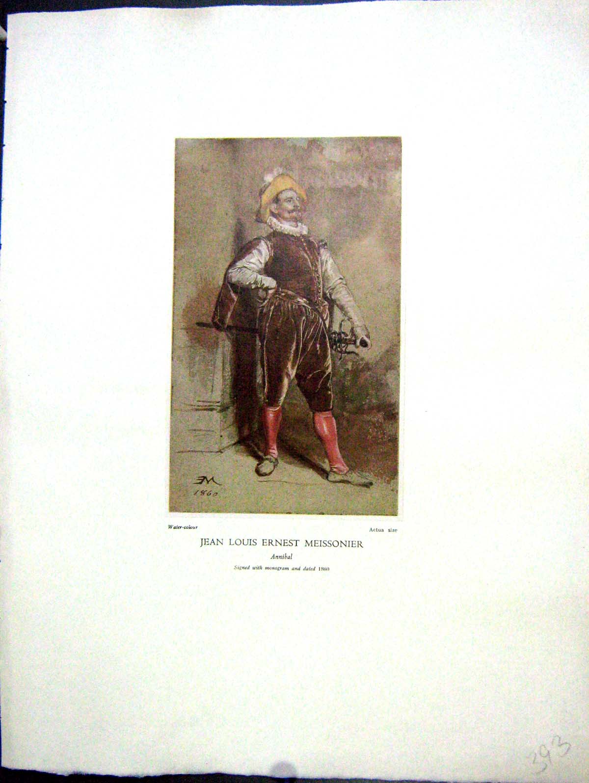 Antique Old Print 1938 NettlefGrundy Water Annibal Man Sword Jean Meissonier