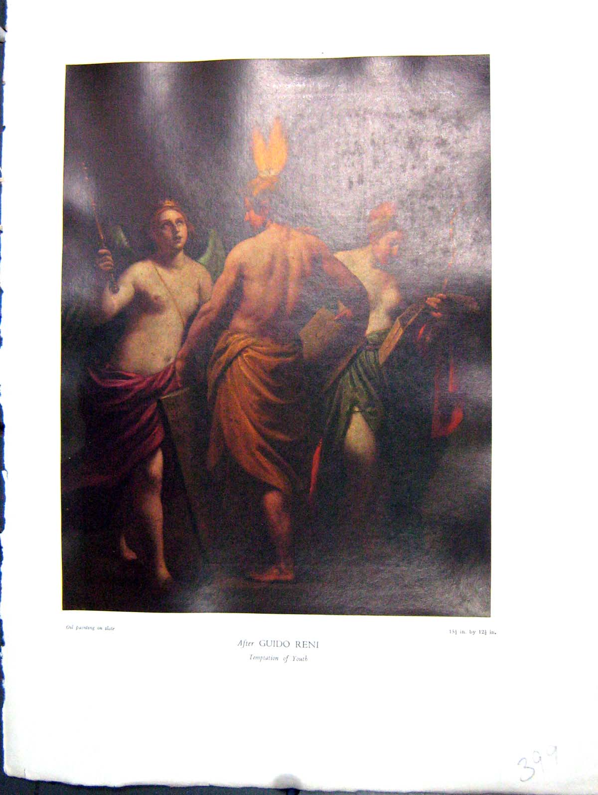 Antique Print 1938 NettlefGrundy Oil Painting Slate Temptation Youth Guido 20th