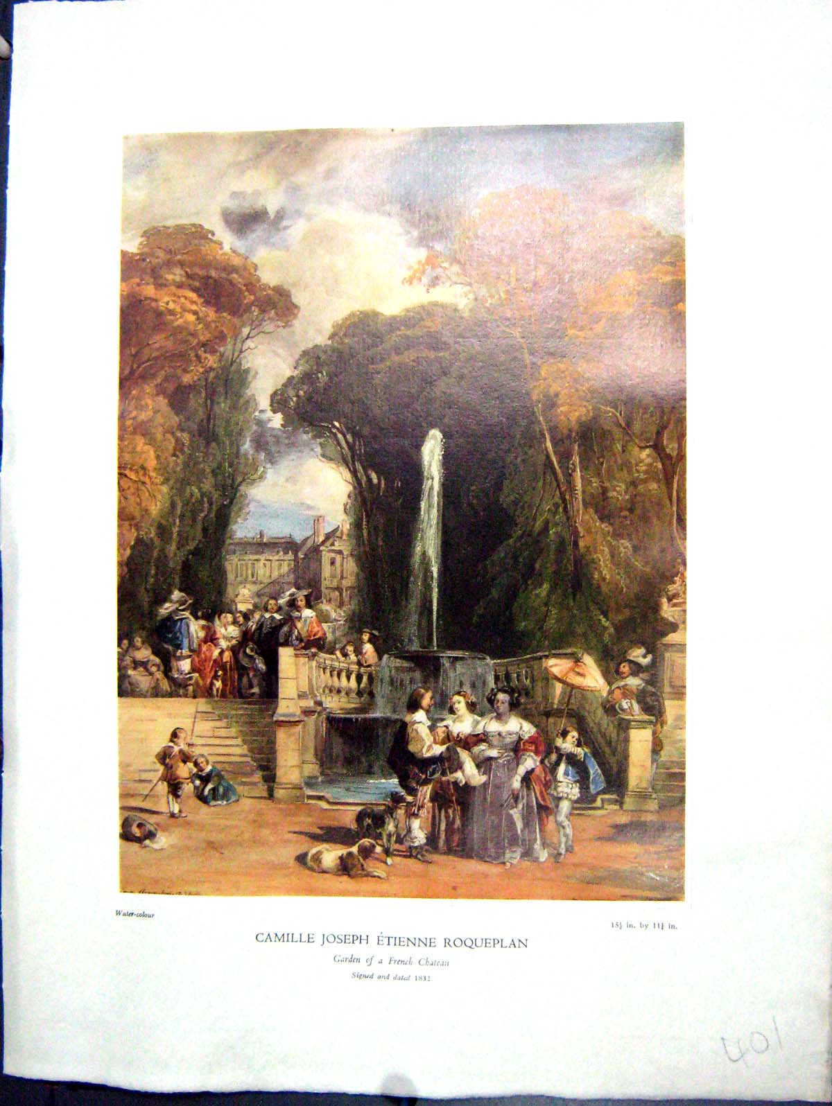 Antique Print 1938 NettlefGrundy Water Garden French Chateau Camille Roquep