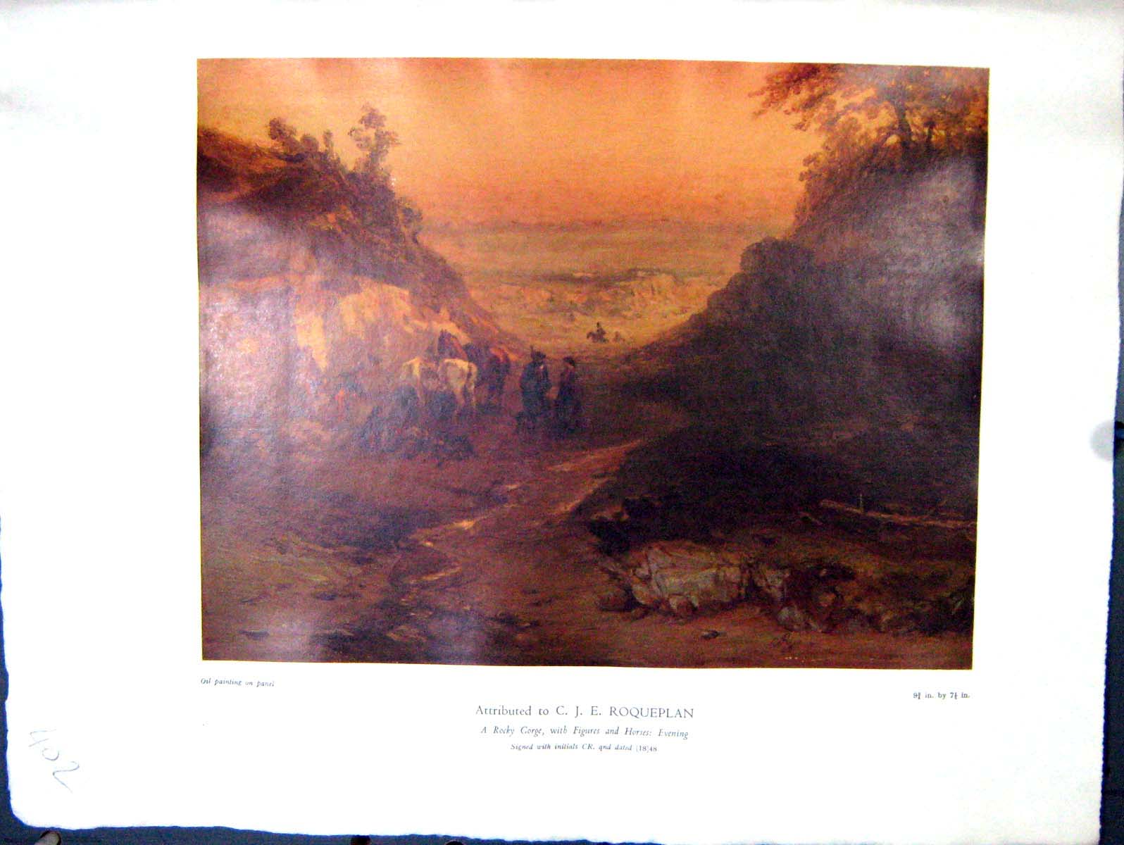Antique Print 1938 NettlefGrundy Oil Painting Rocky Gorge Figures Horses Ro