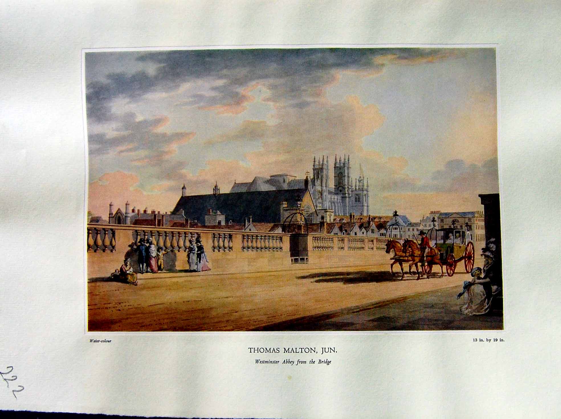 Antique Old Print 1937 NettlefGrundy Water Westminster Abbey Thomas Malton 20th
