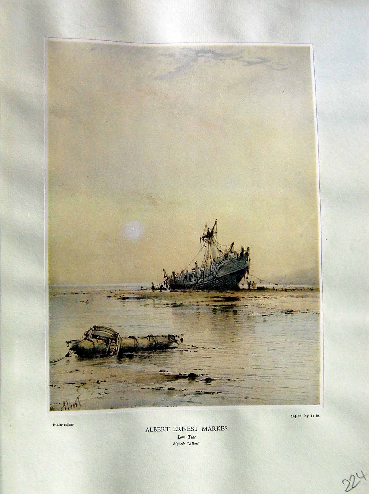 Antique Old Print 1937 NettlefGrundy Water Low Tide Ship Wreck Albert Markes