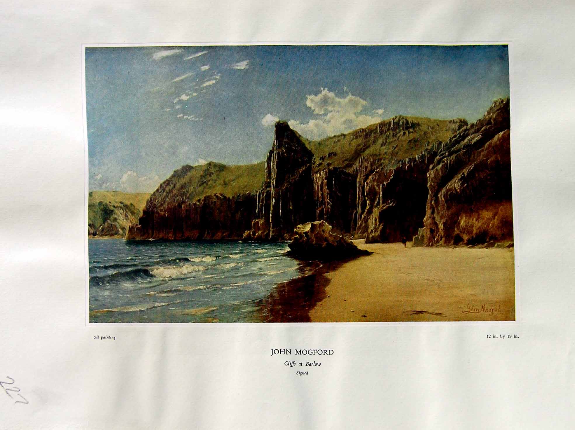Antique Print 1937 NettlefGrundy Oil Painting View Cliffs Barlow Beach John
