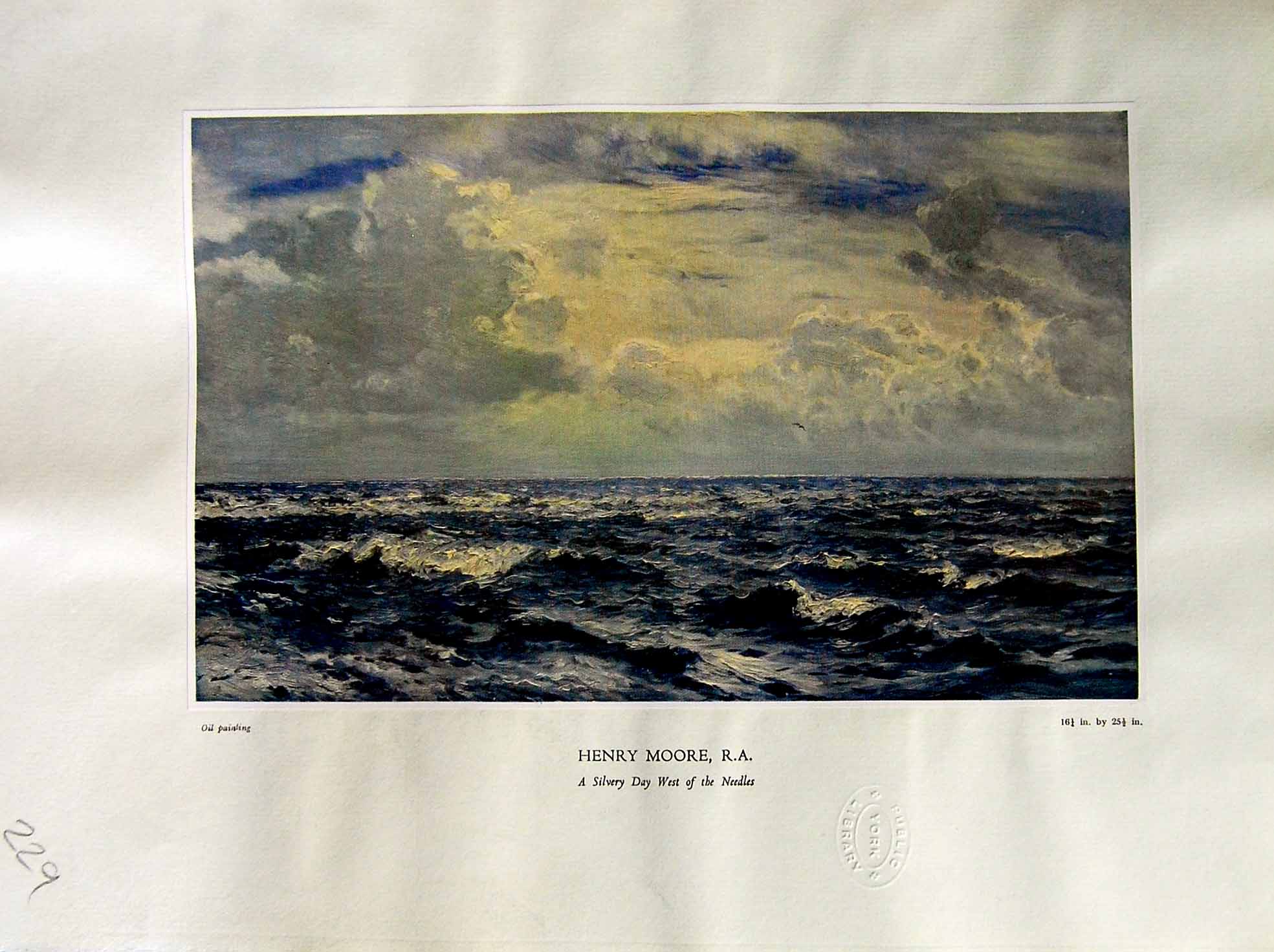 Antique Print 1937 NettlefGrundy Oil Painting Silvery Day West Needles Sea 20th