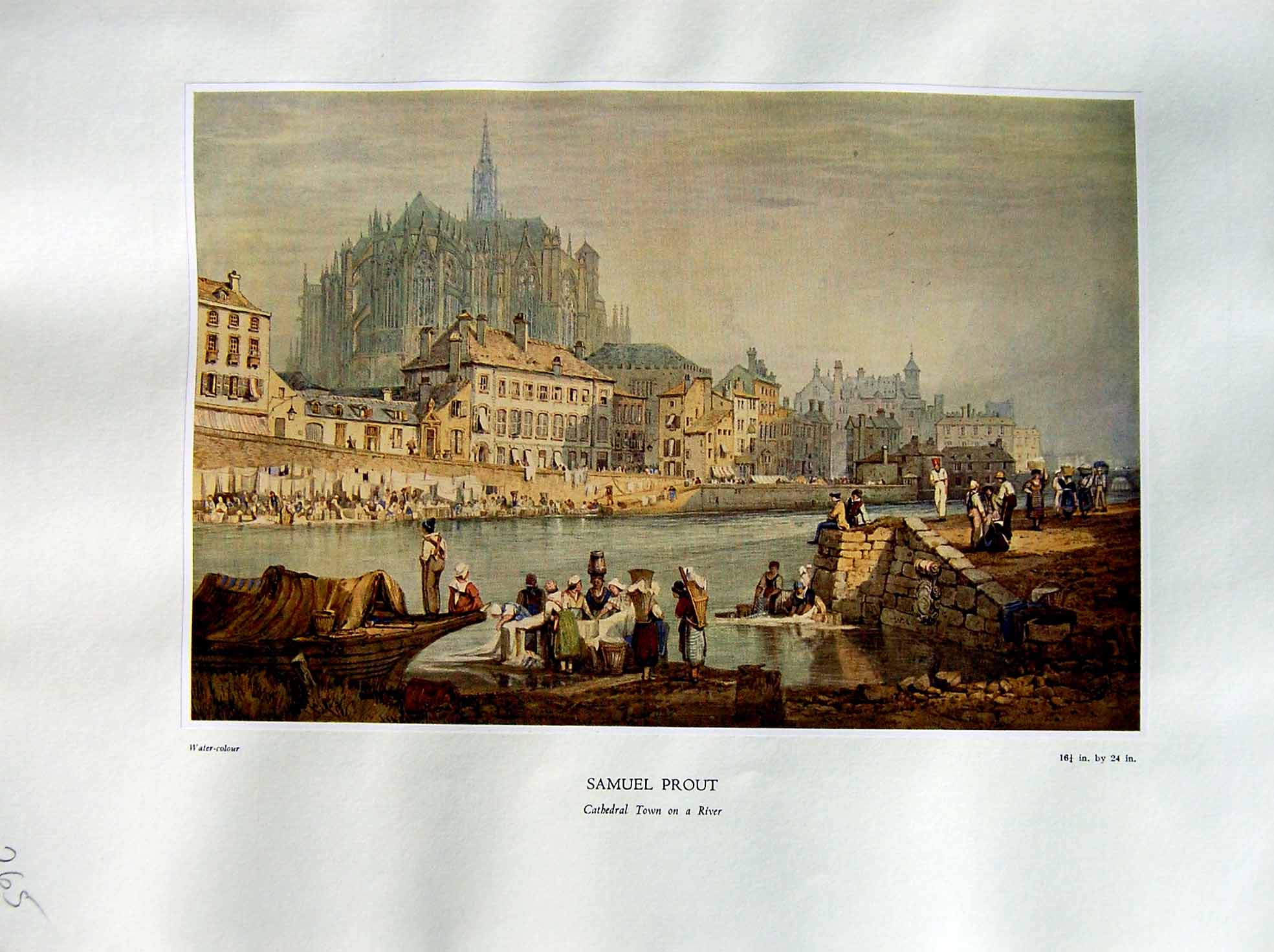 Antique Old Print 1937 NettlefGrundy Samuel Prout Water Cathedral Town River