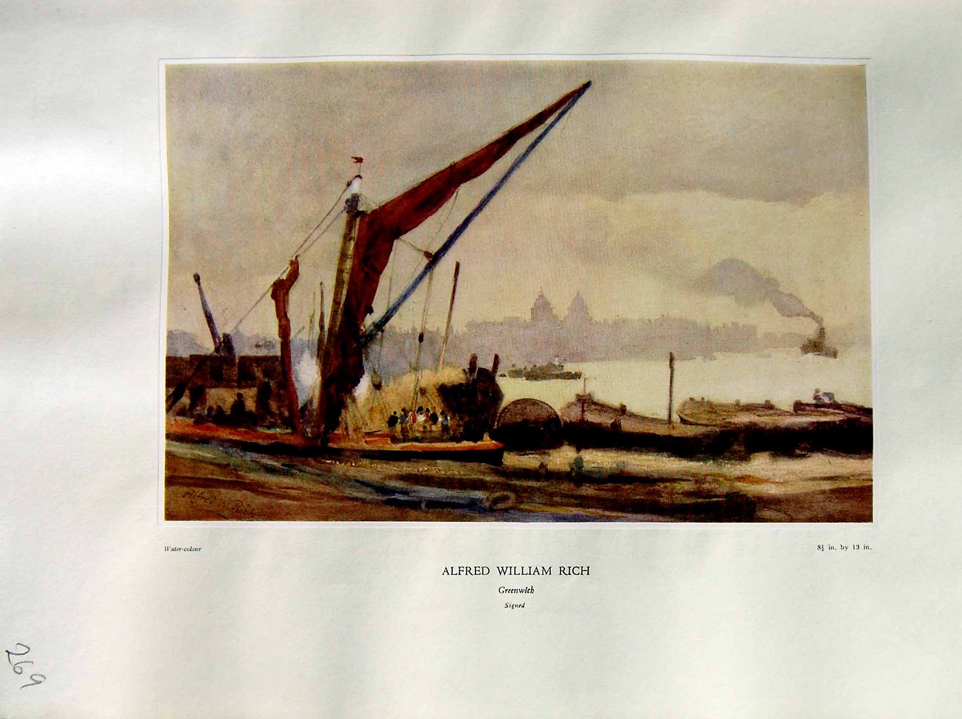 Antique Old Print 1937 NettlefGrundy Water View Greenwich Alfred William Rich