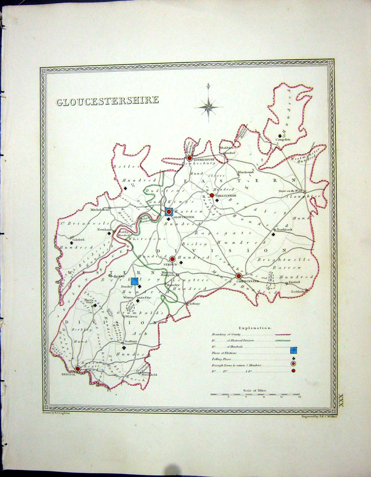 Old Walker Creighton Map C1850 Gloucestershire England Tewkesbury Str Victorian