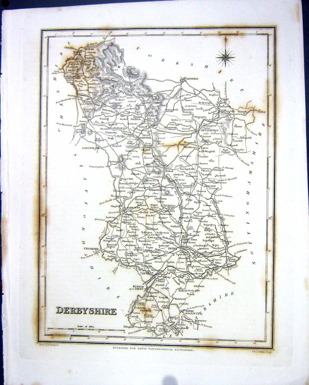 Old Walker Creighton Map C1850 Derbyshire England Bakewell Chesterfie Victorian