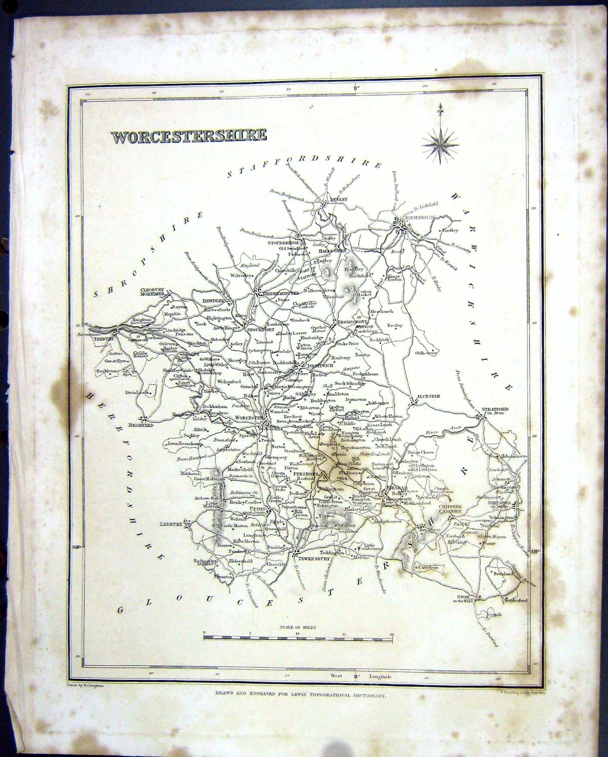 Antique Old Print Worcestershire England Droitwich Walker Creighton Map C1850