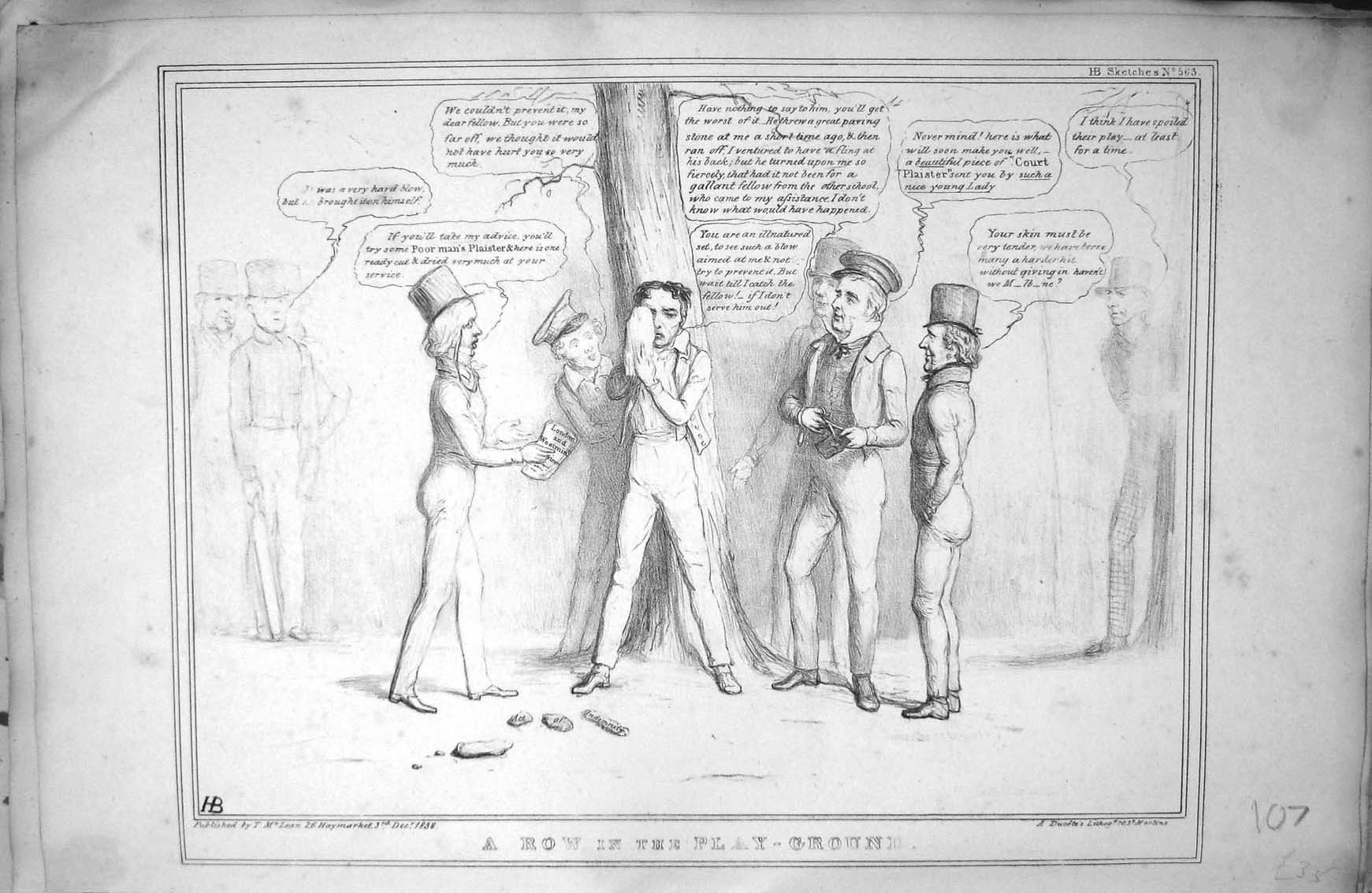 Old Mclean John Doyle Hb Sketch 1838 Row Play-Ground Men Fighting Pla Victorian