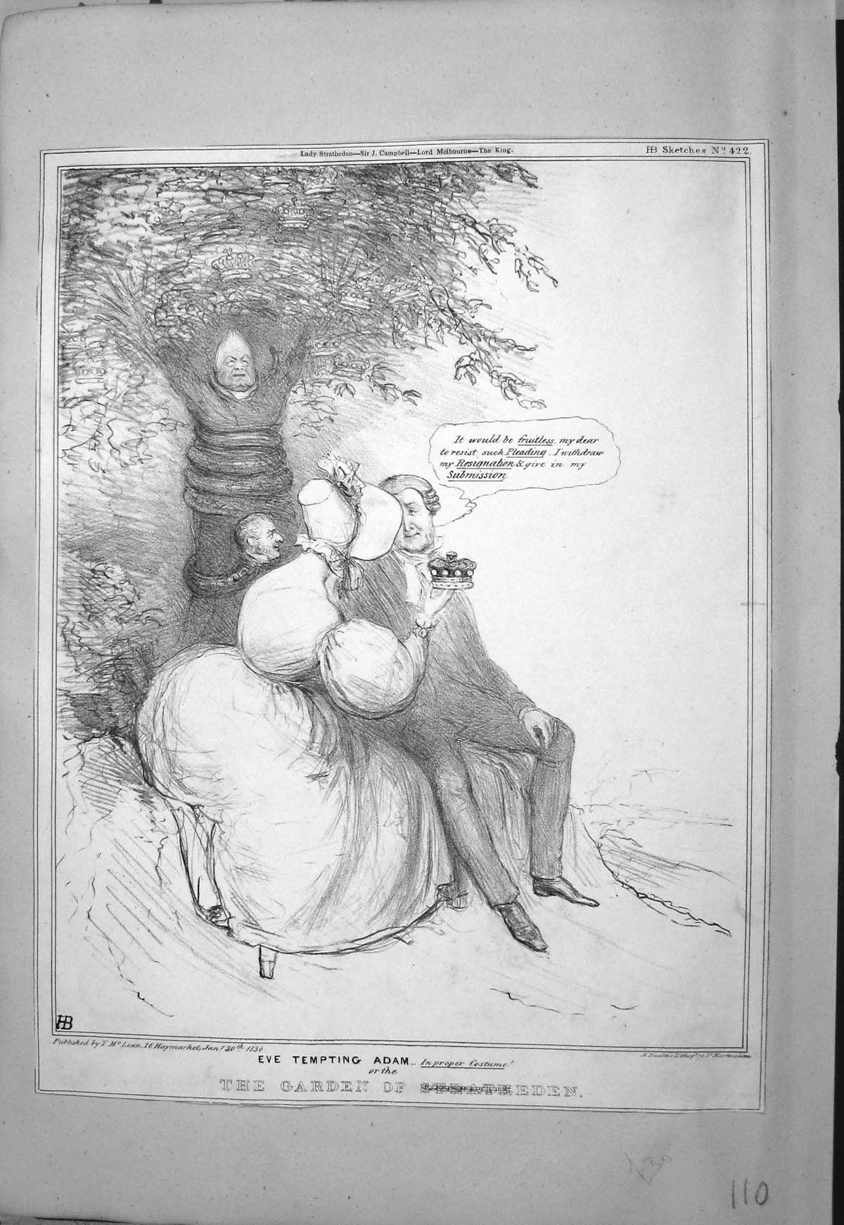Old Mclean John Doyle Hb Sketch 1836 Eve Tempting Adam Garden Strathe 19th