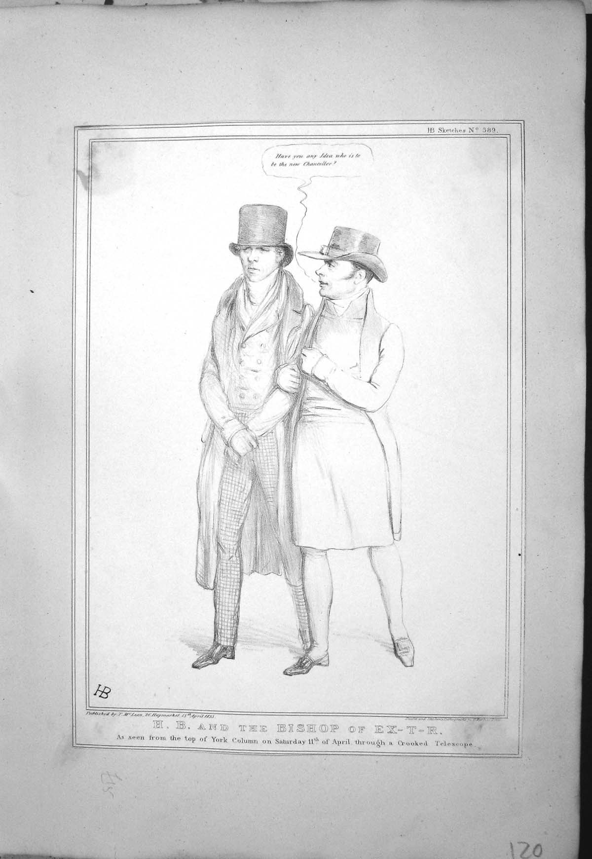 Old Print Bishop Exeter Men York Column Mclean John Doyle Hb Sketch 1835 19th