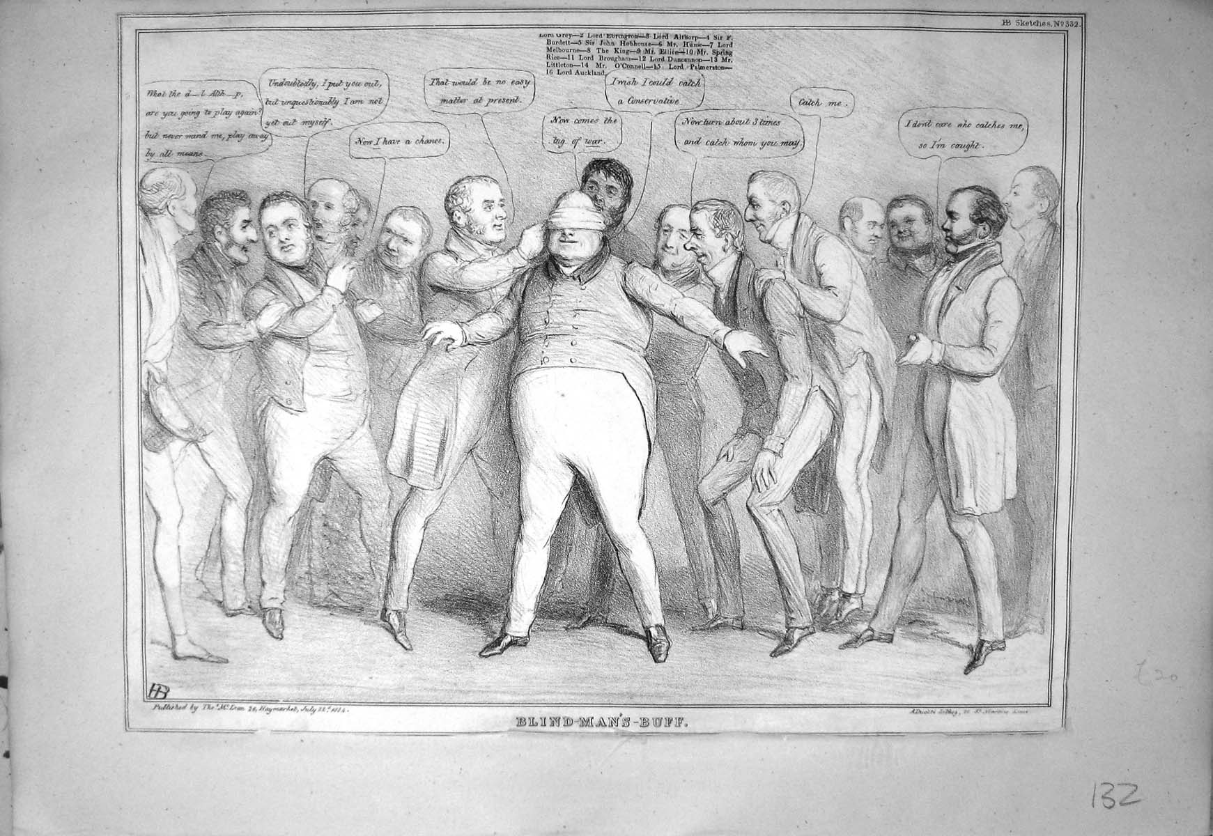 Old Mclean John Doyle Hb Sketch 1834 Blind Man'S Buff Althorp Burdett 19th