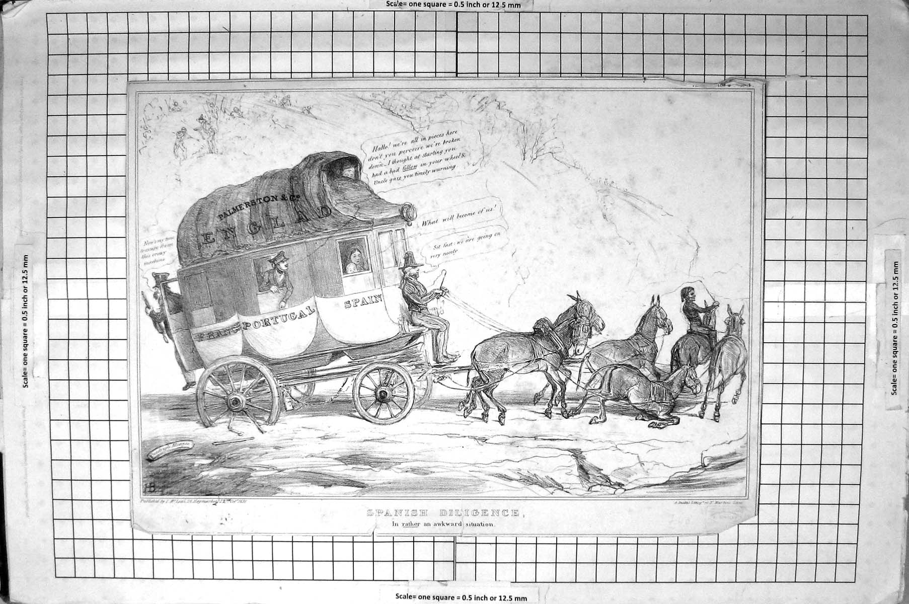 Old Mclean John Doyle Hb Sketch 1836 Spanish Diligence Palmerston Coa 19th