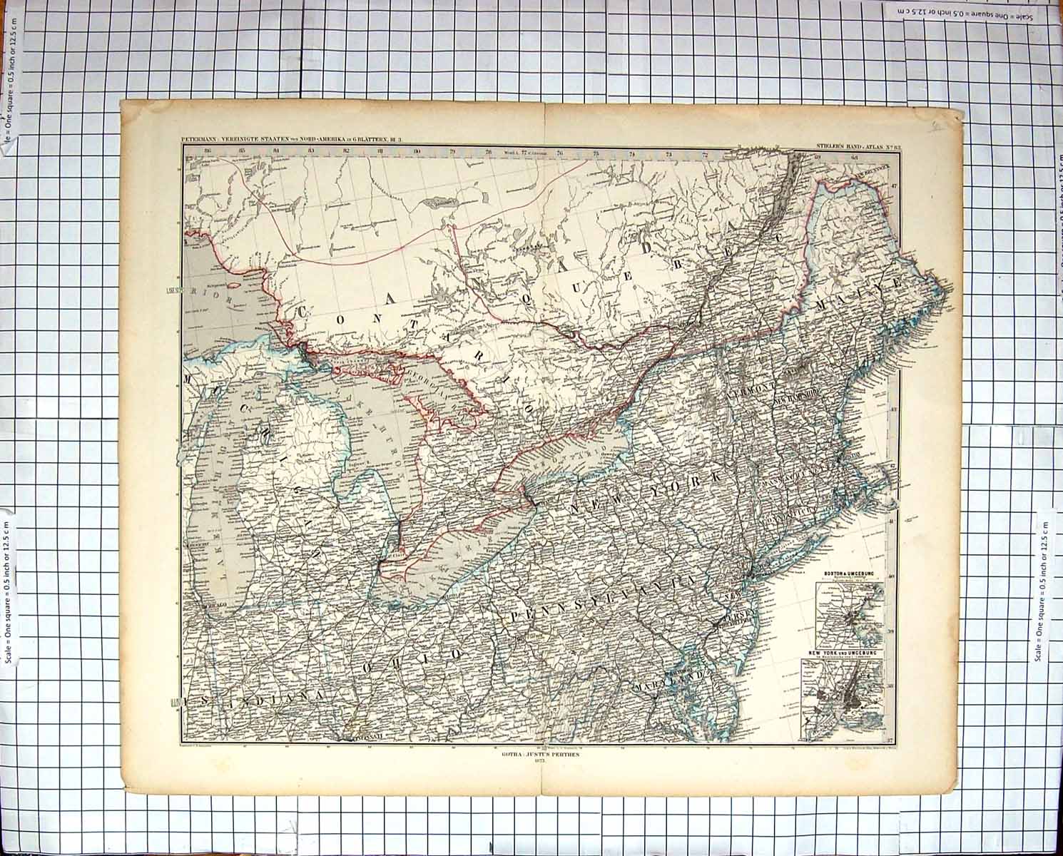 Old Map C1870 America New York Ohio Lake Huron Canada Vermont Marylan Victorian