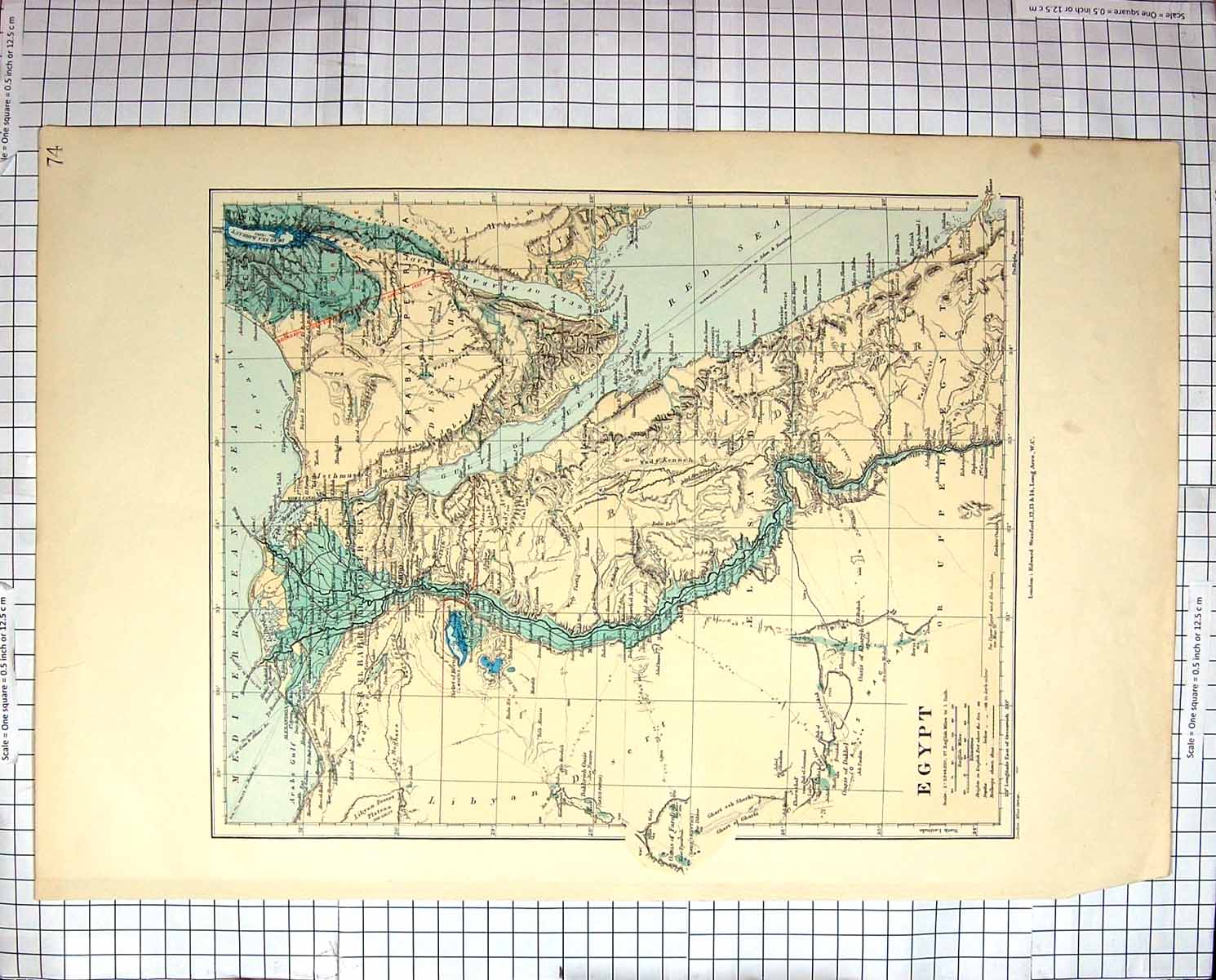 Old Map C1870 Egypt Gulf Suez Cairo Arabia Red Sea Kossier Alexandria Victorian