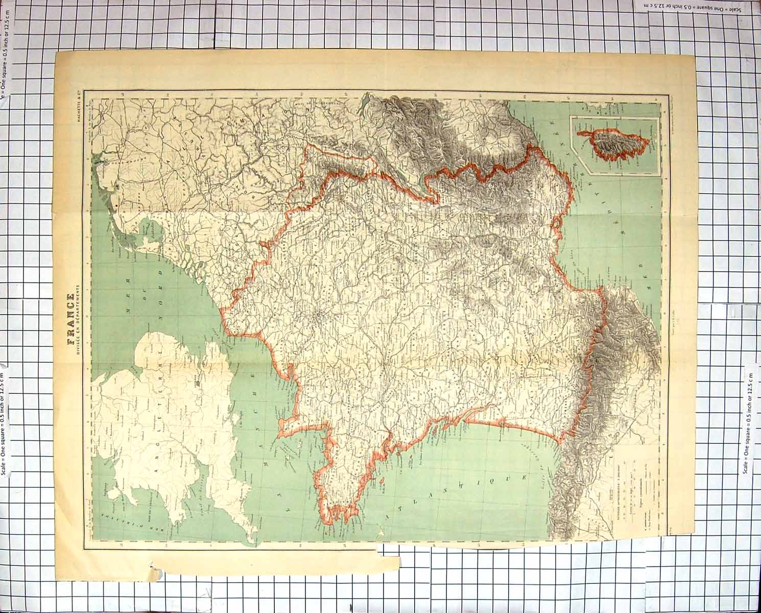 Antique Print Map C1870 France Corsica Paris Channel Islands Mediterranean 19th