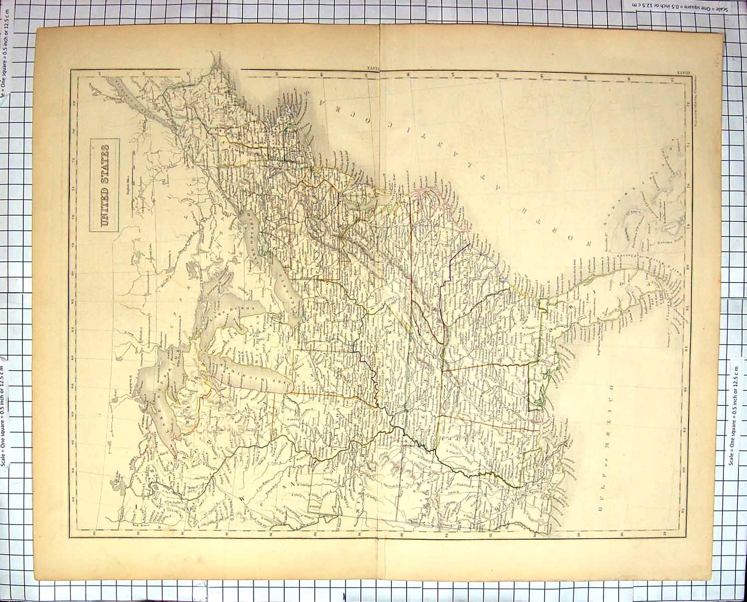 Antique Old Print Map C1870 United States America Florida New York Illinois