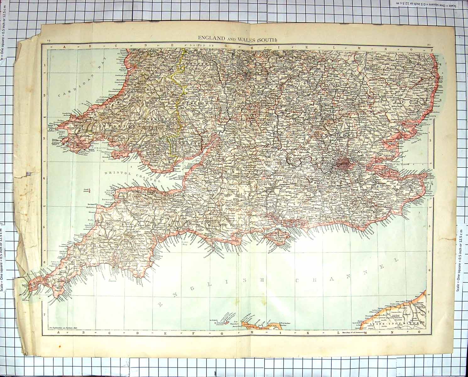 Antique Old Print Map C1870 England Wales Isle Wight London Dover Land'S End