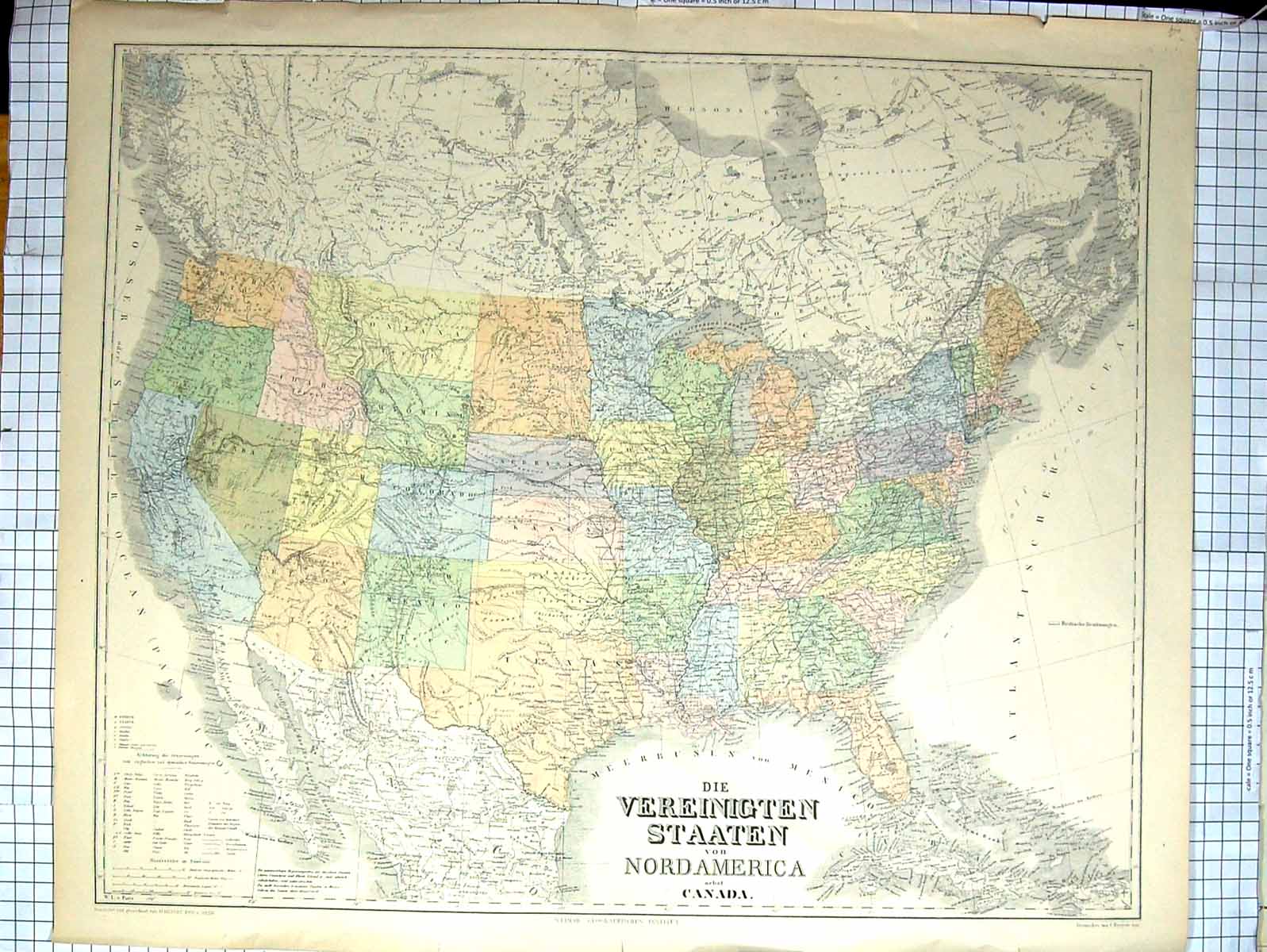 Antique Print Map C1870 North America Florida Arizona Kansas Ohio New York 19th