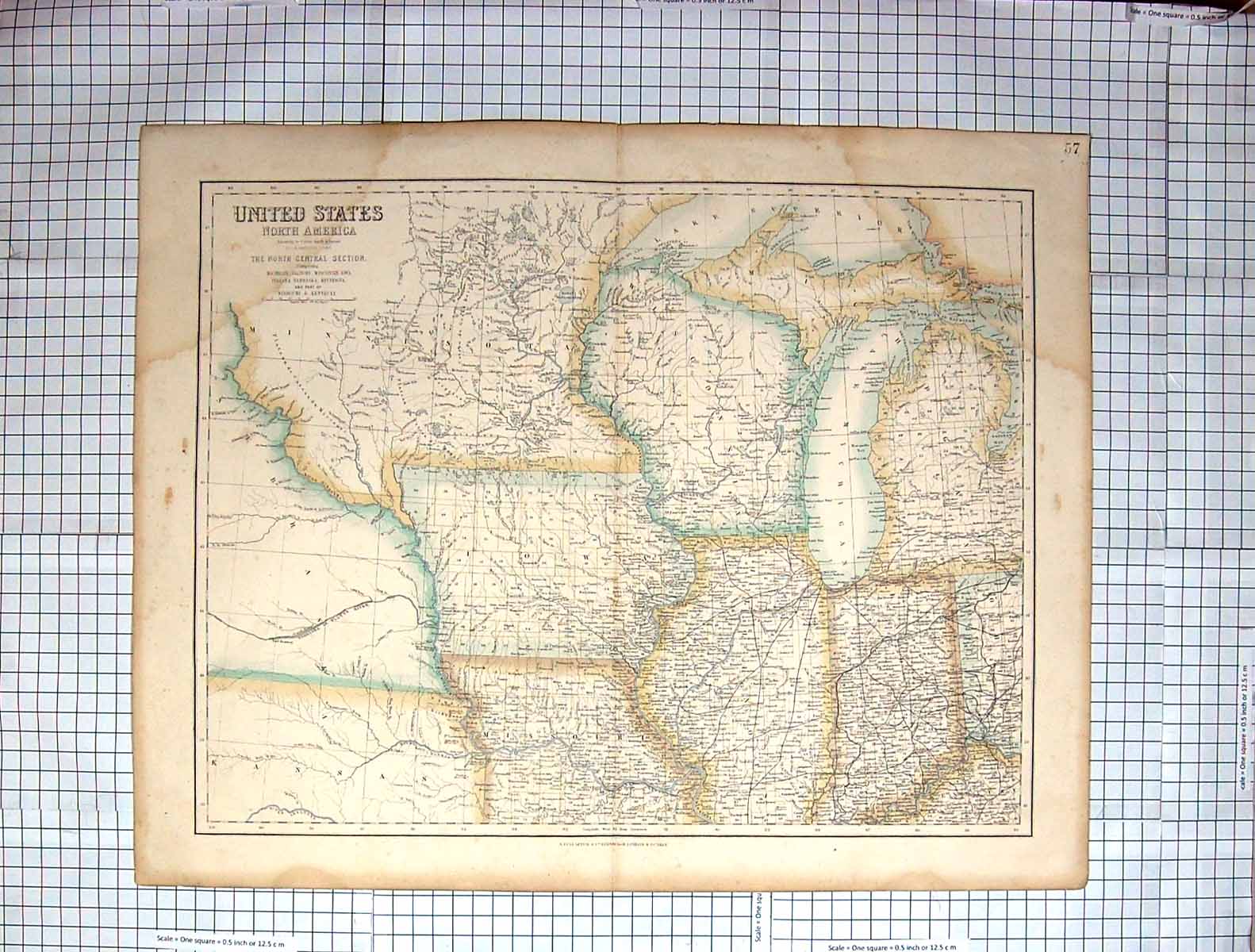 Old Map C1870 North America Lake Michigan Iowa Missouri Indianapolis Victorian