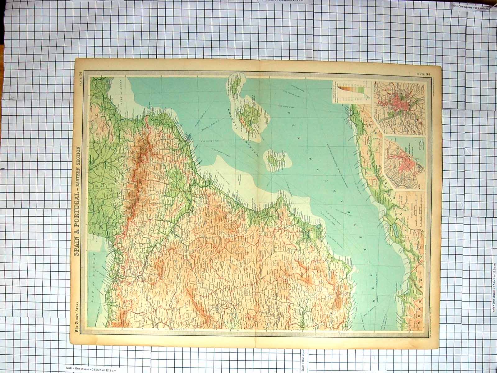 Old Print Map C1870 Spain Portugal Ibiza Majorca Minorca Madrid Barcelona 19th