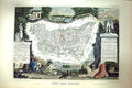 Antique Old Print French Colour Map C1845 Des Vosges Epinal France St. Die 19th