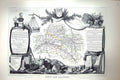 Antique Old Print French Map C1845 De Loiret Orleans France Chateau Kenard 19th
