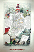 Antique Print De Seinne Et Marne French Colour Map C1845 Melun Coulommiers 19th